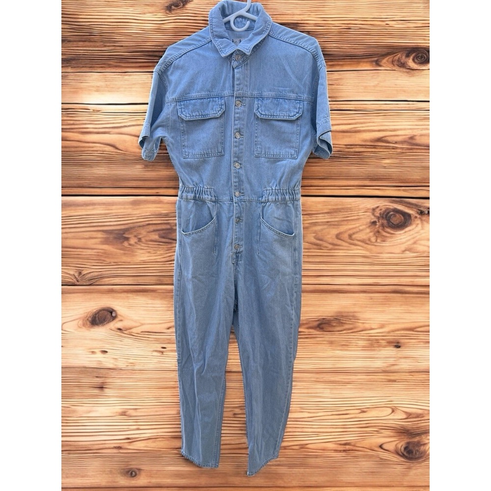 Free People Marci Jumpsuit Medium Light Blue‎ Denim One Piece Boilersuit Casual